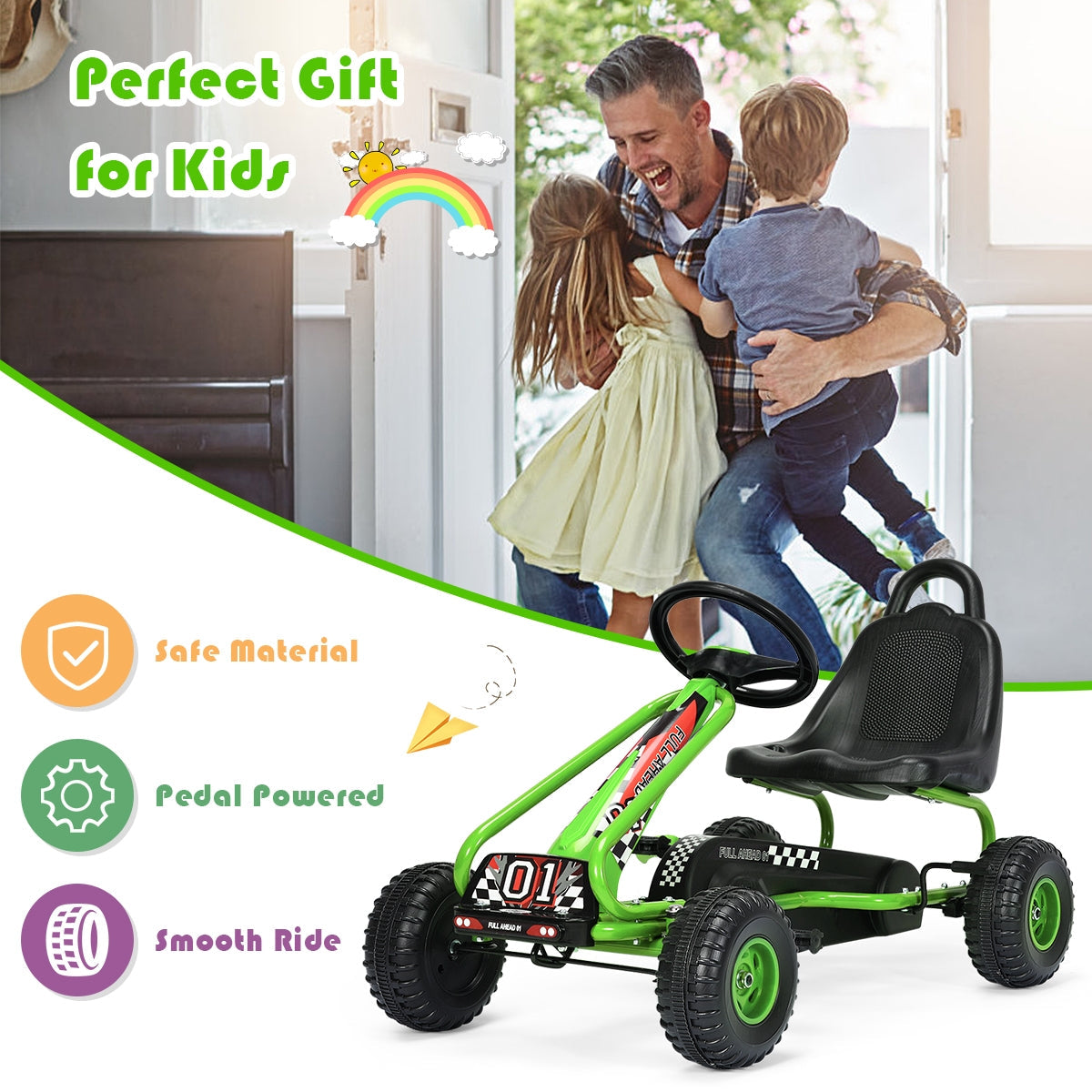 4 Wheel Pedal Powered Ride On with Adjustable Seat - Green