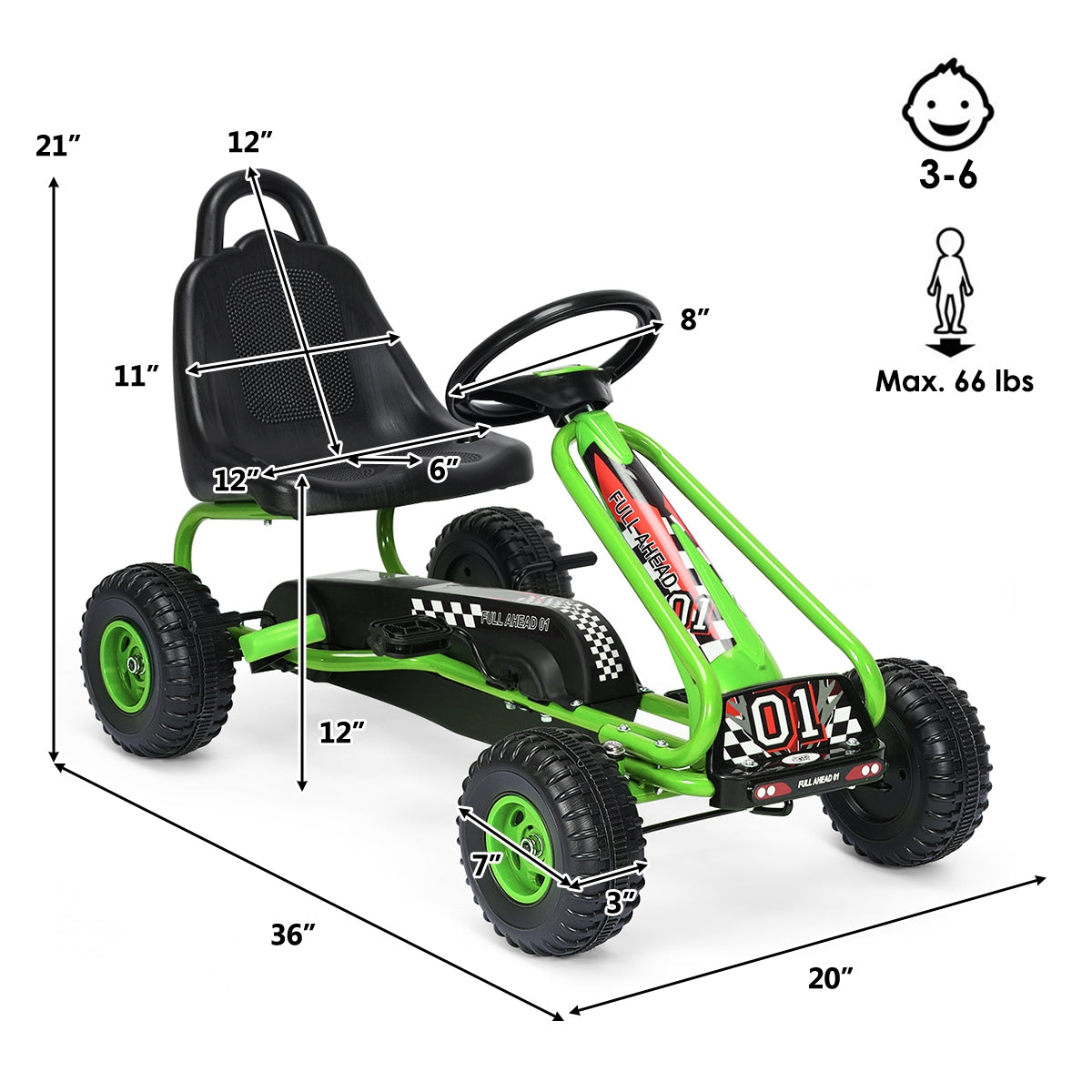 4 Wheel Pedal Powered Ride On with Adjustable Seat - Green