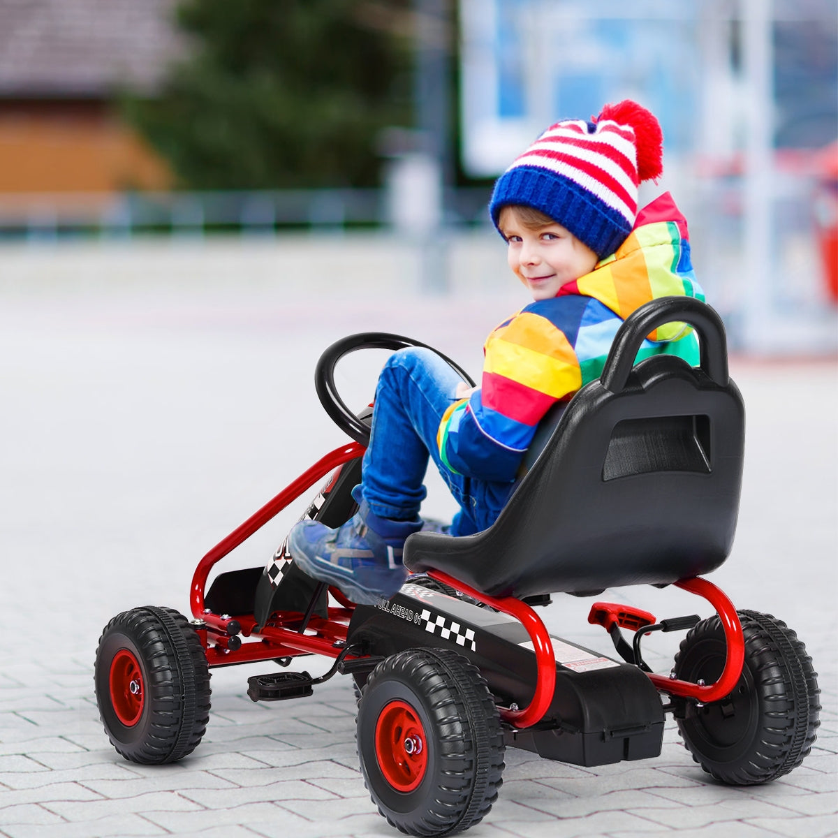 4 Wheel Pedal Powered Ride On with Adjustable Seat - Red