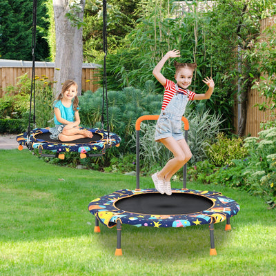Ensemble balançoire et trampoline convertible avec main courante rembourrée
