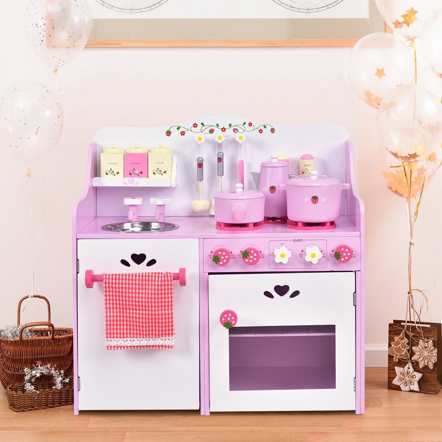 Jouet de cuisine en bois pour enfants - Ensemble de cuisine en jouet de fraise