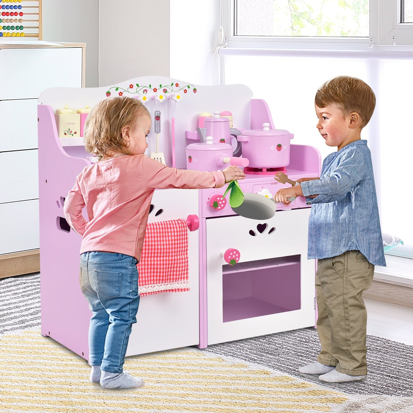 Jouet de cuisine en bois pour enfants - Ensemble de cuisine en jouet de fraise