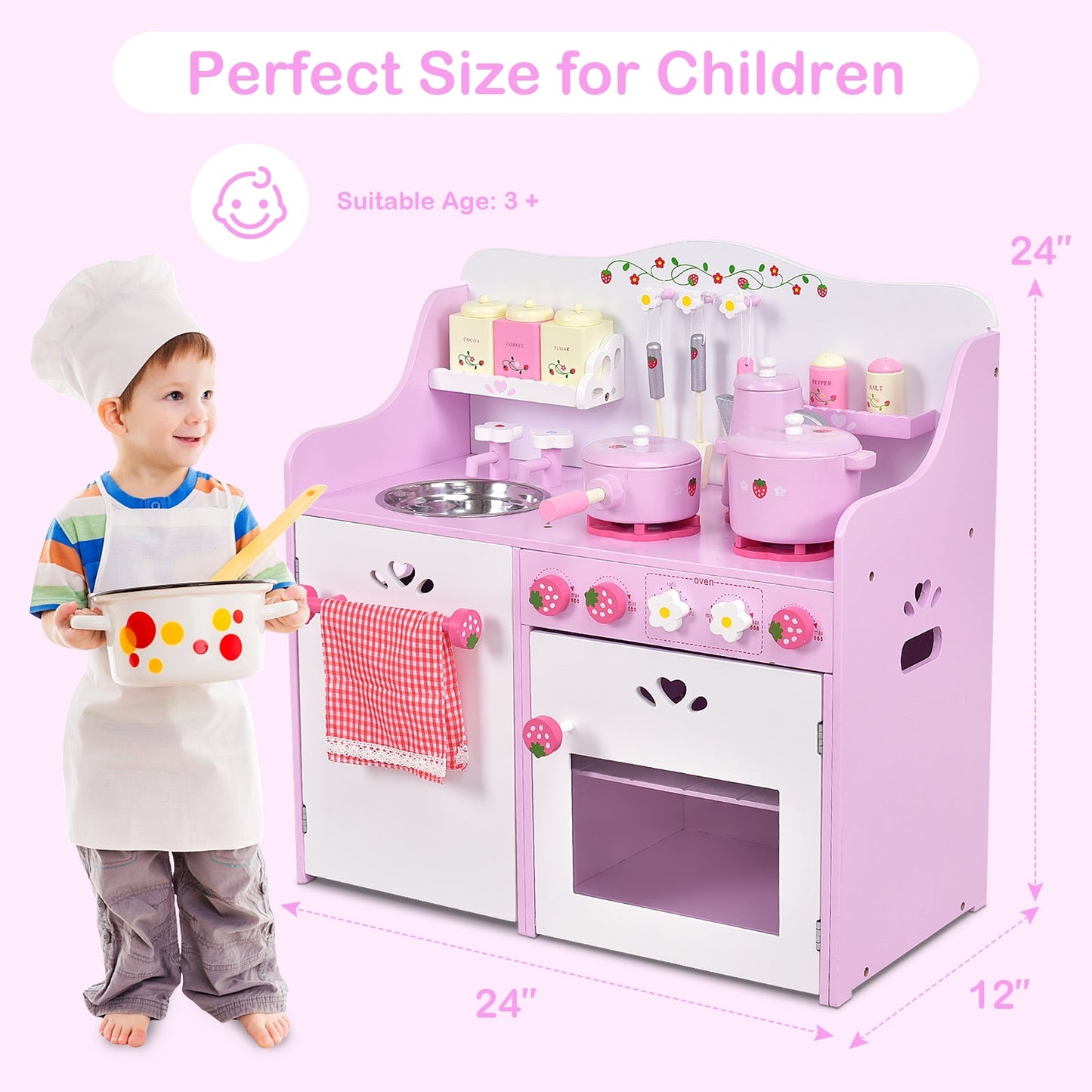 Jouet de cuisine en bois pour enfants - Ensemble de cuisine en jouet de fraise