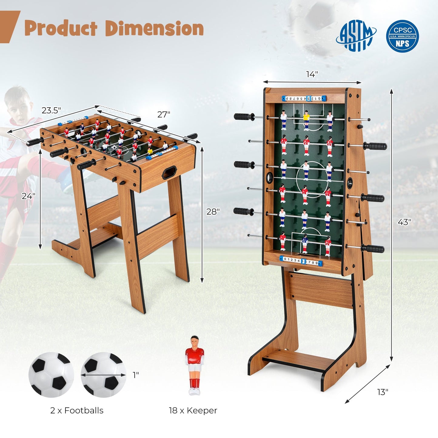 Mesa de Futbolín Plegable con Mango Duradero y 2 Pelotas