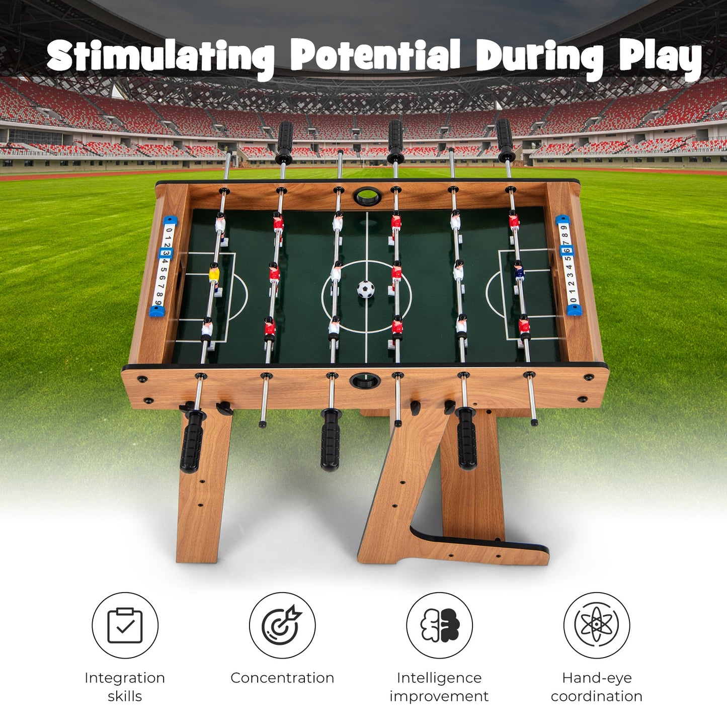 Mesa de Futbolín Plegable con Mango Duradero y 2 Pelotas