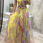 Mesh Tie-Dye Printed Off-Shoulder Slit Dress