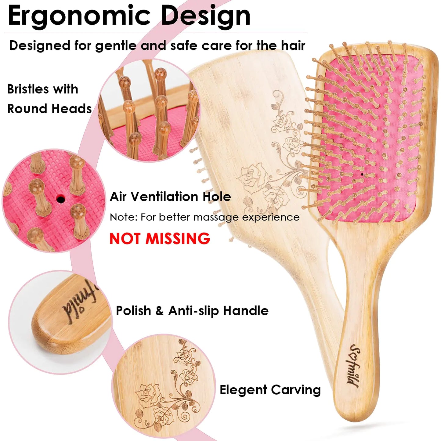Brosse à cheveux en bambou écologique Sofmild pour tous les âges