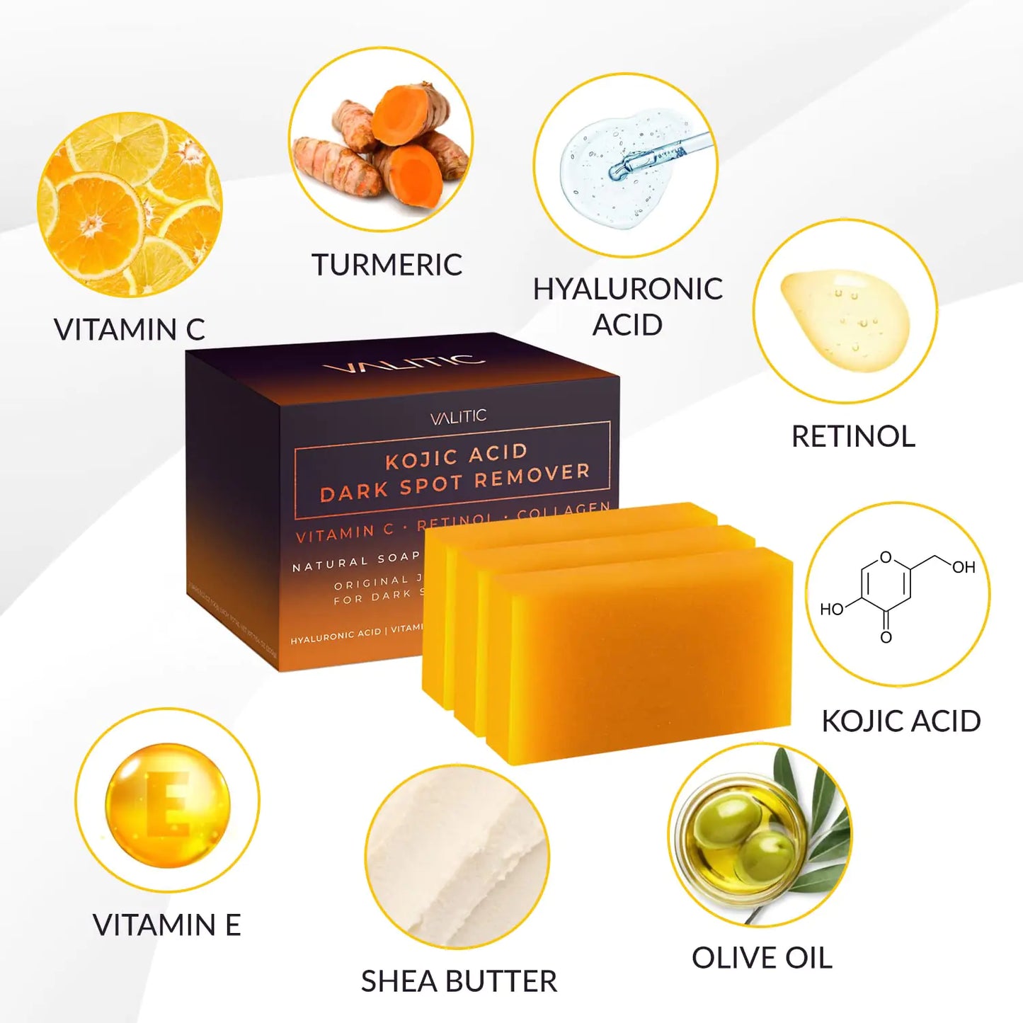 Barra Correctora de Manchas Oscuras Unisex Valitic - Jabón Exfoliante de Cúrcuma