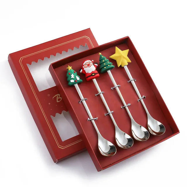 Juego de Cubiertos Navideño Festivo: Cuchara y Tenedor Elegantes