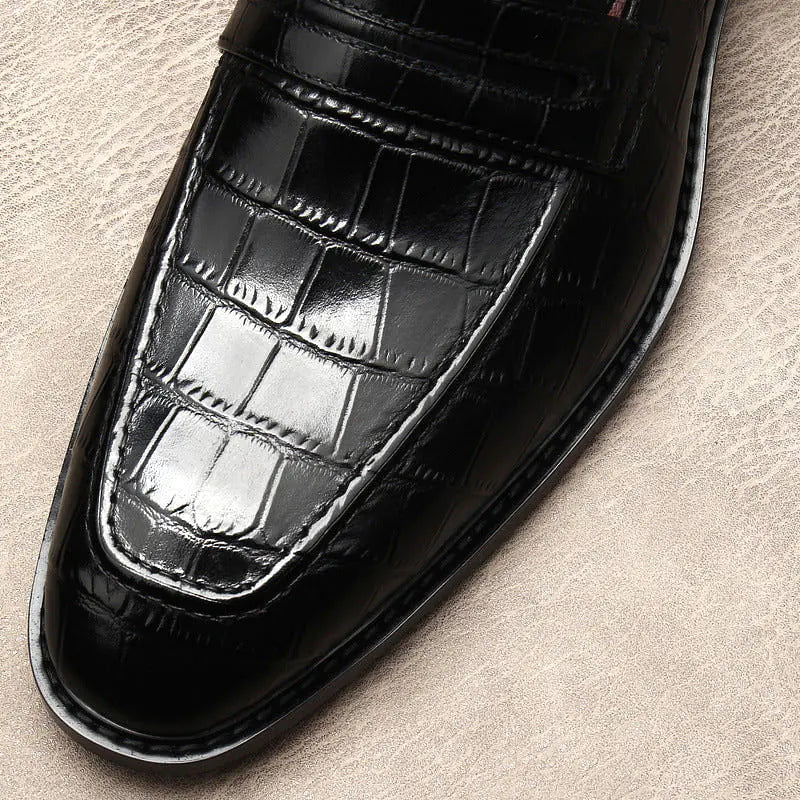 Mocasines de Cuero con Estampado de Cocodrilo Elegantes para Hombres