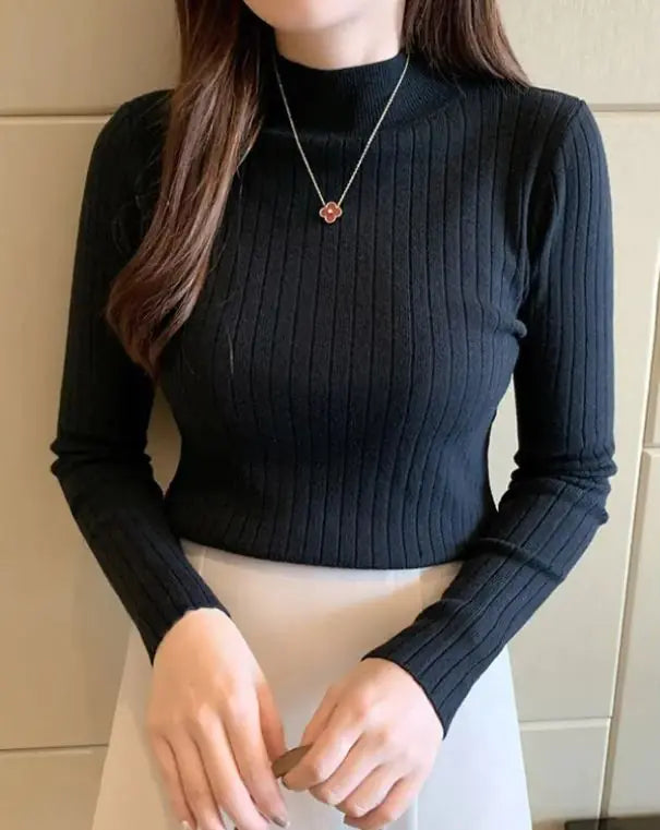 Suéter de Manga Larga con Media Cuello para Mujer