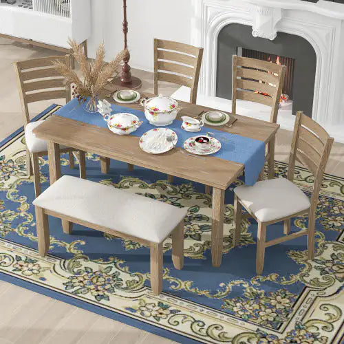 Conjunto de Mesa de Comedor Rústico TREXM para 6