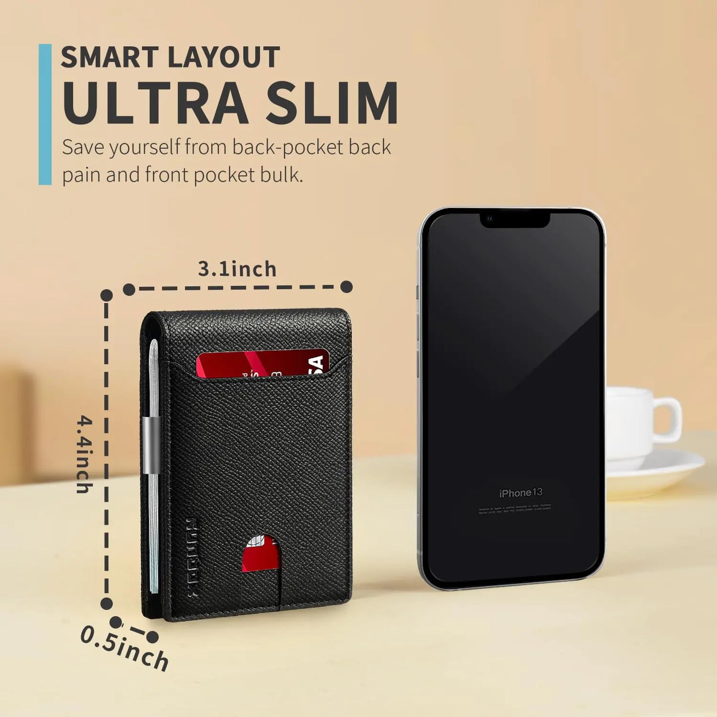 Cartera de Cuero Slim RUNBOX para Hombres - Cartera Bifold con Bloqueo RFID