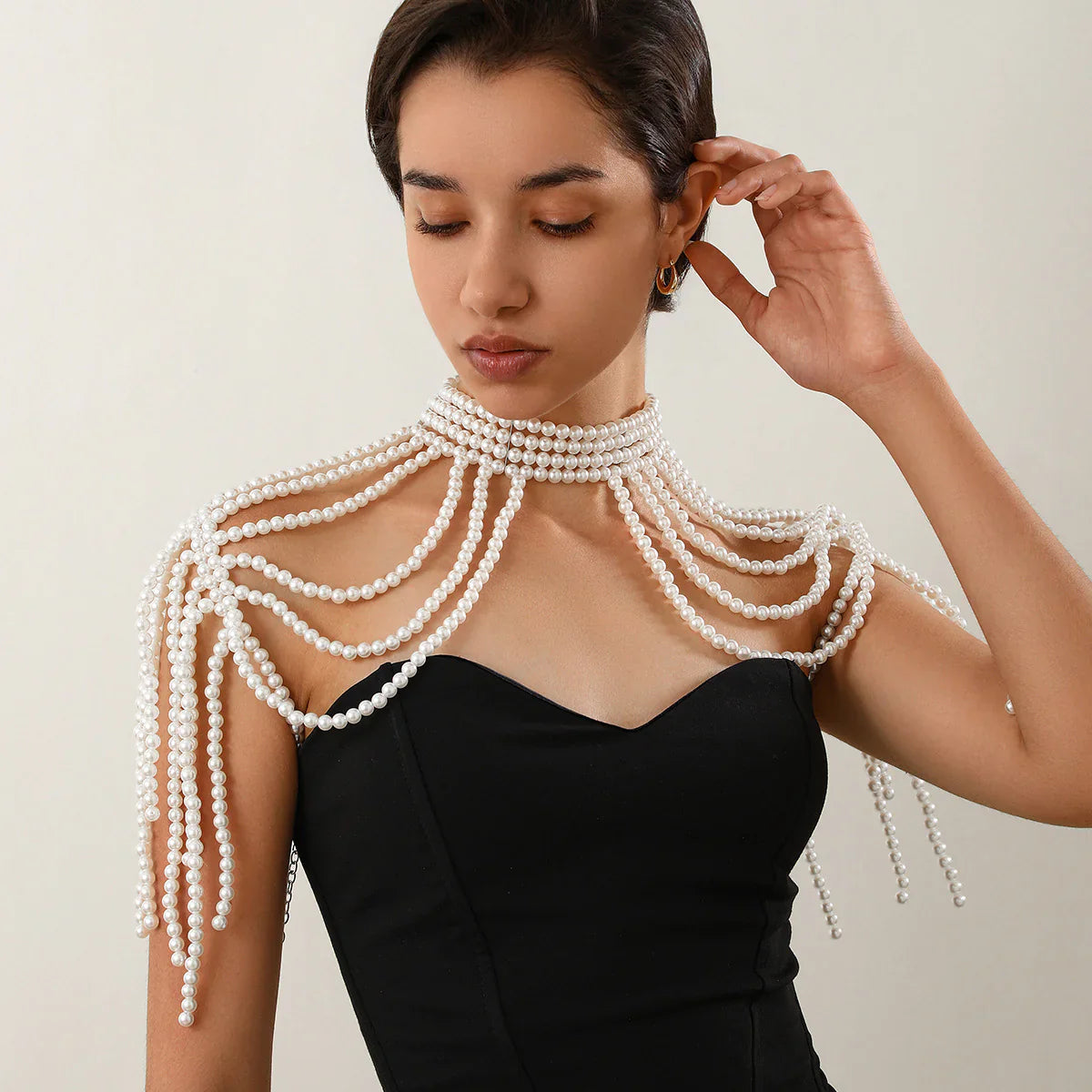 Elegant Multi-Layer Tassel Pearl Shoulder Chain