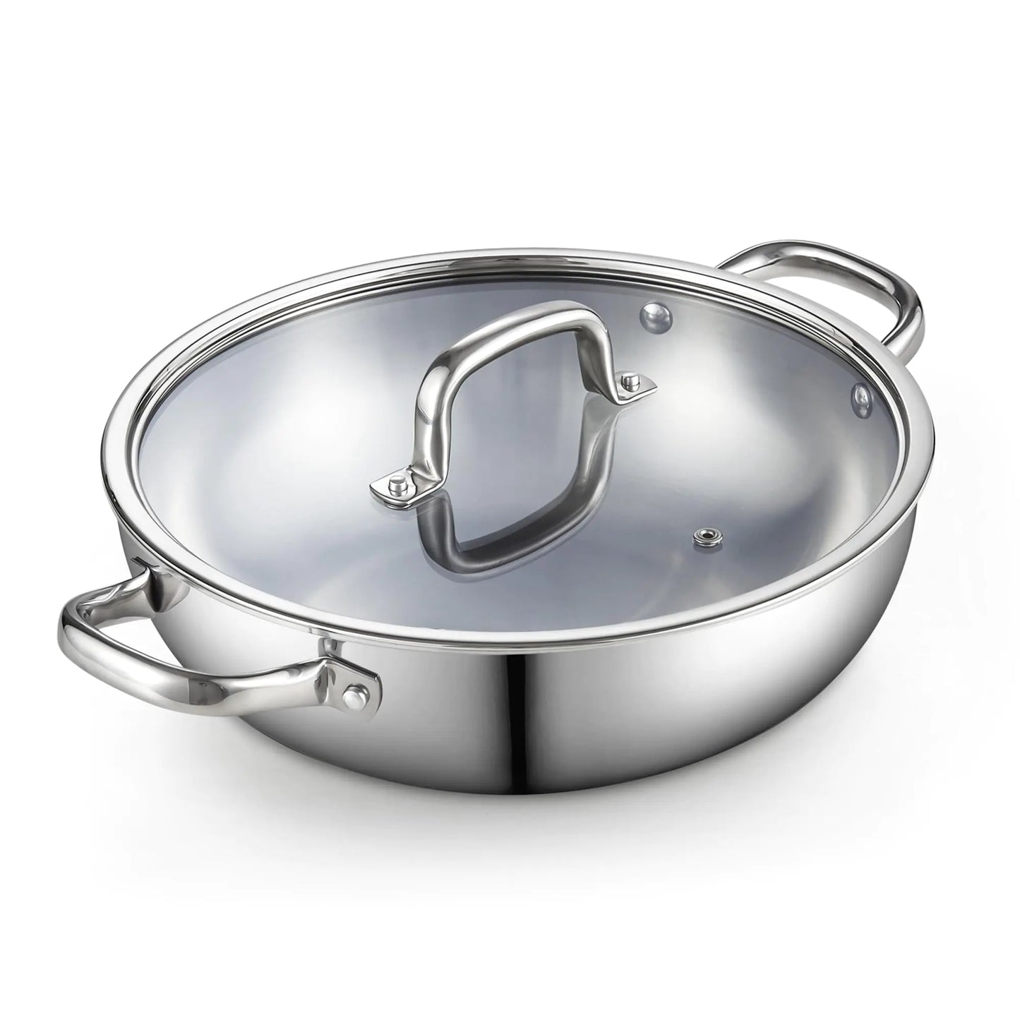 Wok en acier inoxydable tri-ply Cook N Home - Wok induction de 12 pouces avec couvercle
