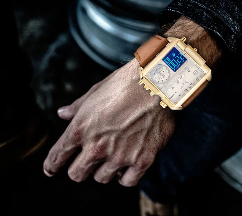 Montre de luxe sportive carrée en cuir