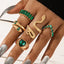 Exquisite Vintage Ring Set with Green Rhinestones