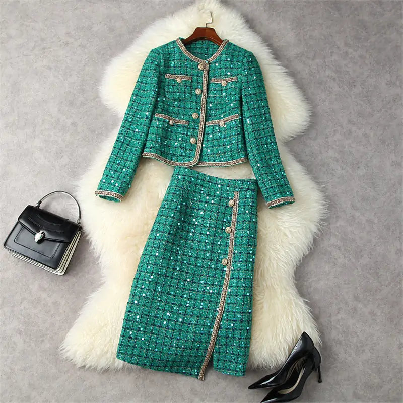 Ensemble de Robe en Tweed d'Hiver Runway