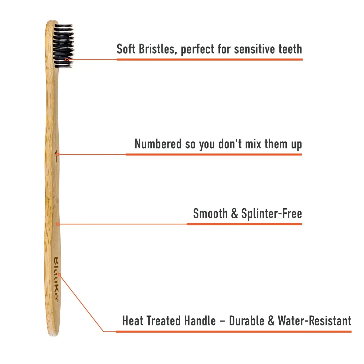 Juego de cepillos de dientes de bambú ecológicos - 4 unidades con cerdas suaves