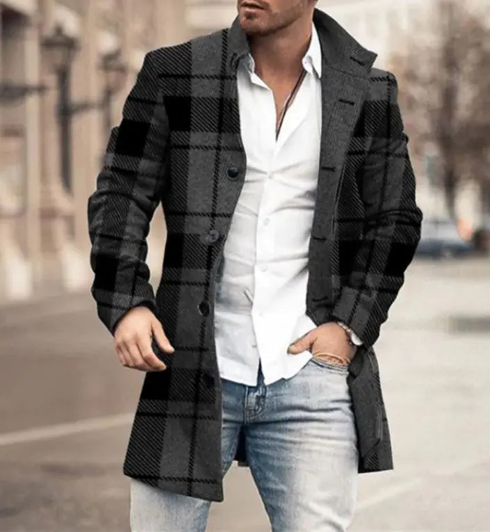 Manteau en Tweed à Col Montant pour Hommes