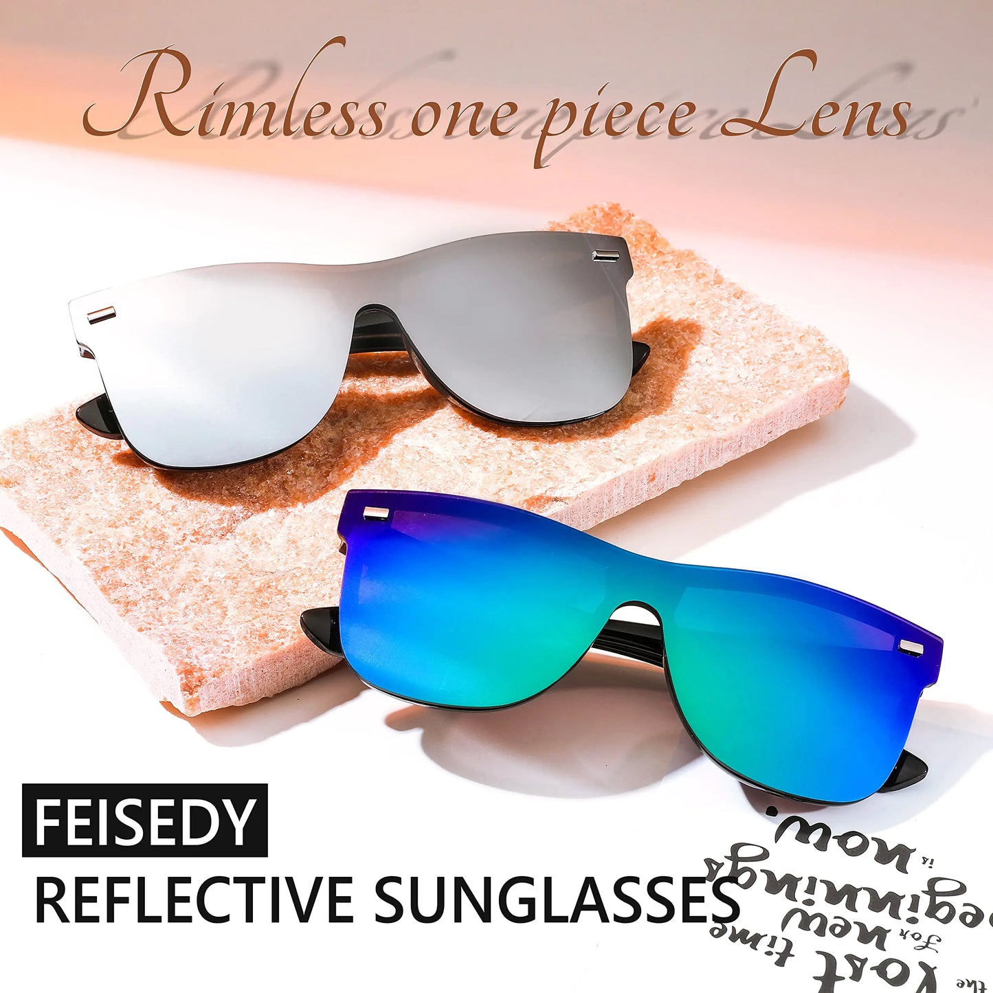 Lunettes de soleil sans monture FEISEDY avec lentille réfléchissante - B4114