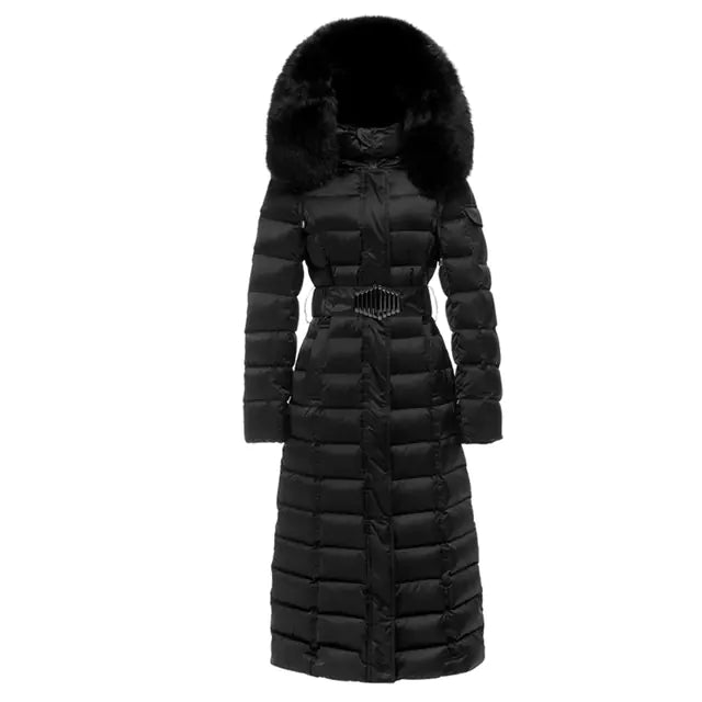 Manteau d'hiver de luxe pour femmes avec col en fourrure de renard