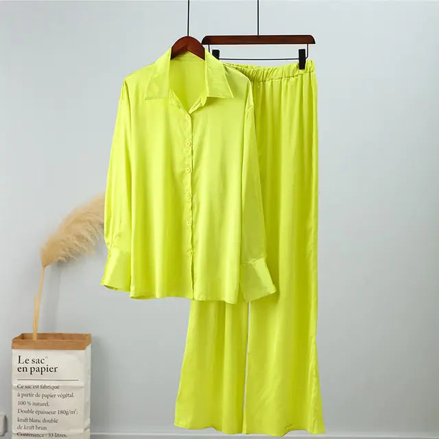 Conjunto de Pantalones de Rayas Sueltos Elegantes con Top de Manga Larga