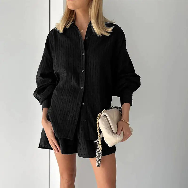 Lantern Sleeve Loose Shirt and Shorts Set