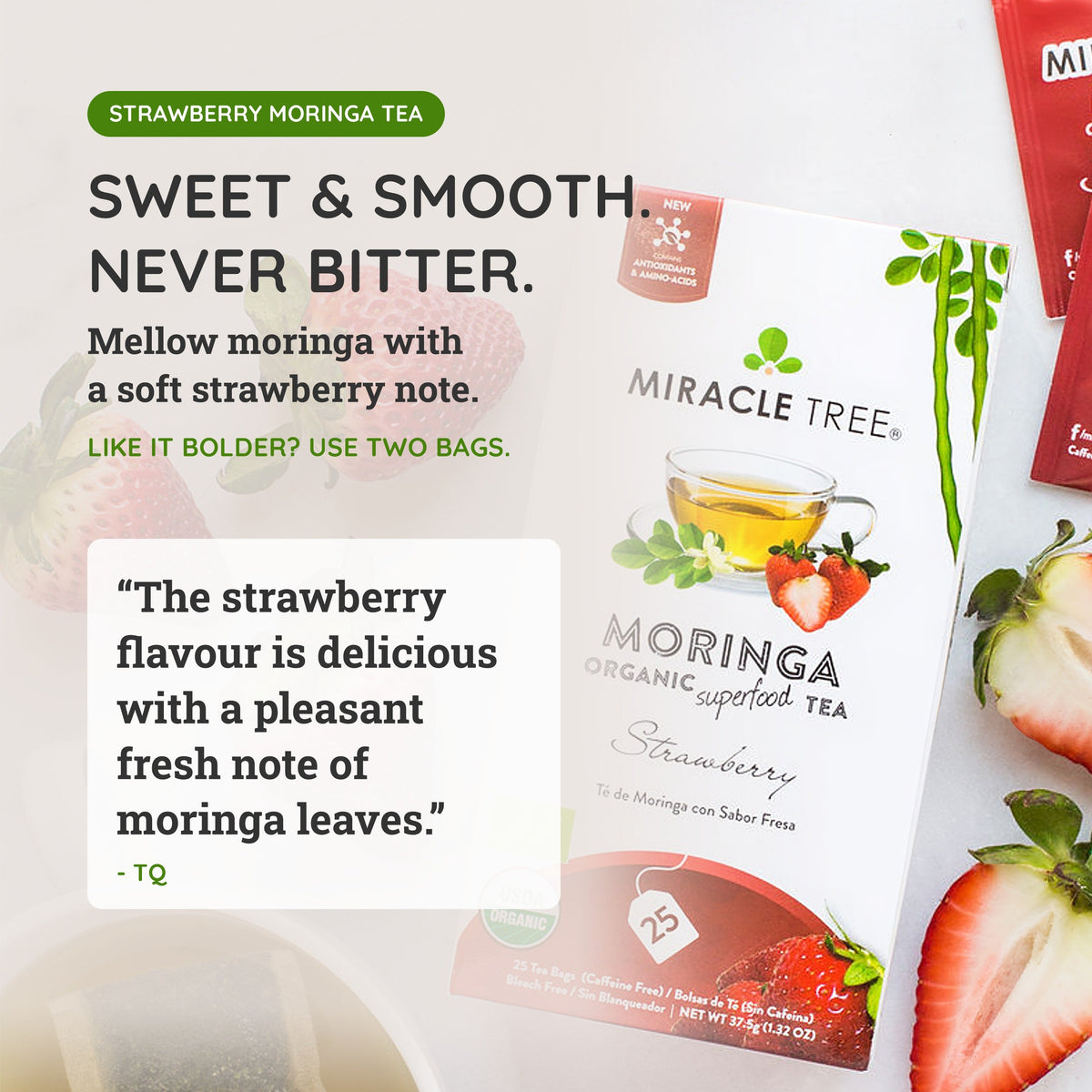 Organic Moringa Tea with Strawberry Flavor