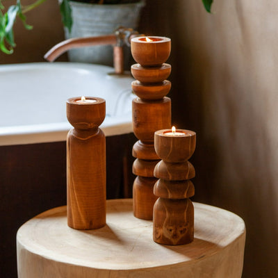 Soporte de Vela Tealight de Madera Abstracto