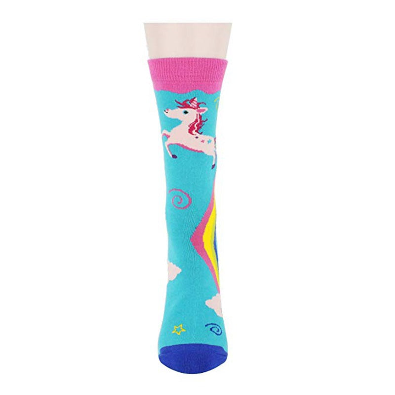 Unicorn Rainbow Printing Autumn And Winter Leisure In The Tube Sports Holiday Gift Socks - Korvel