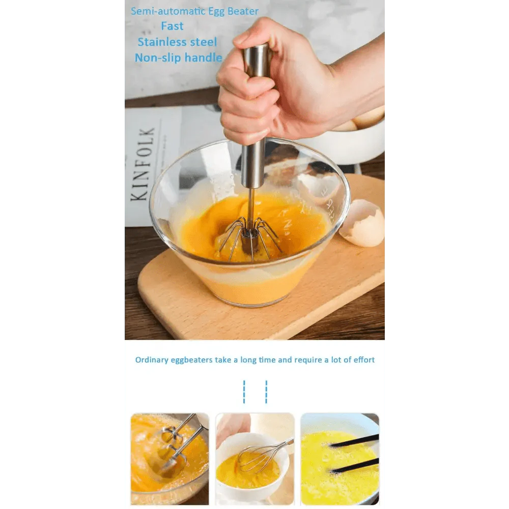 Batidor de Huevos Semi-Automático de Acero Inoxidable Premium