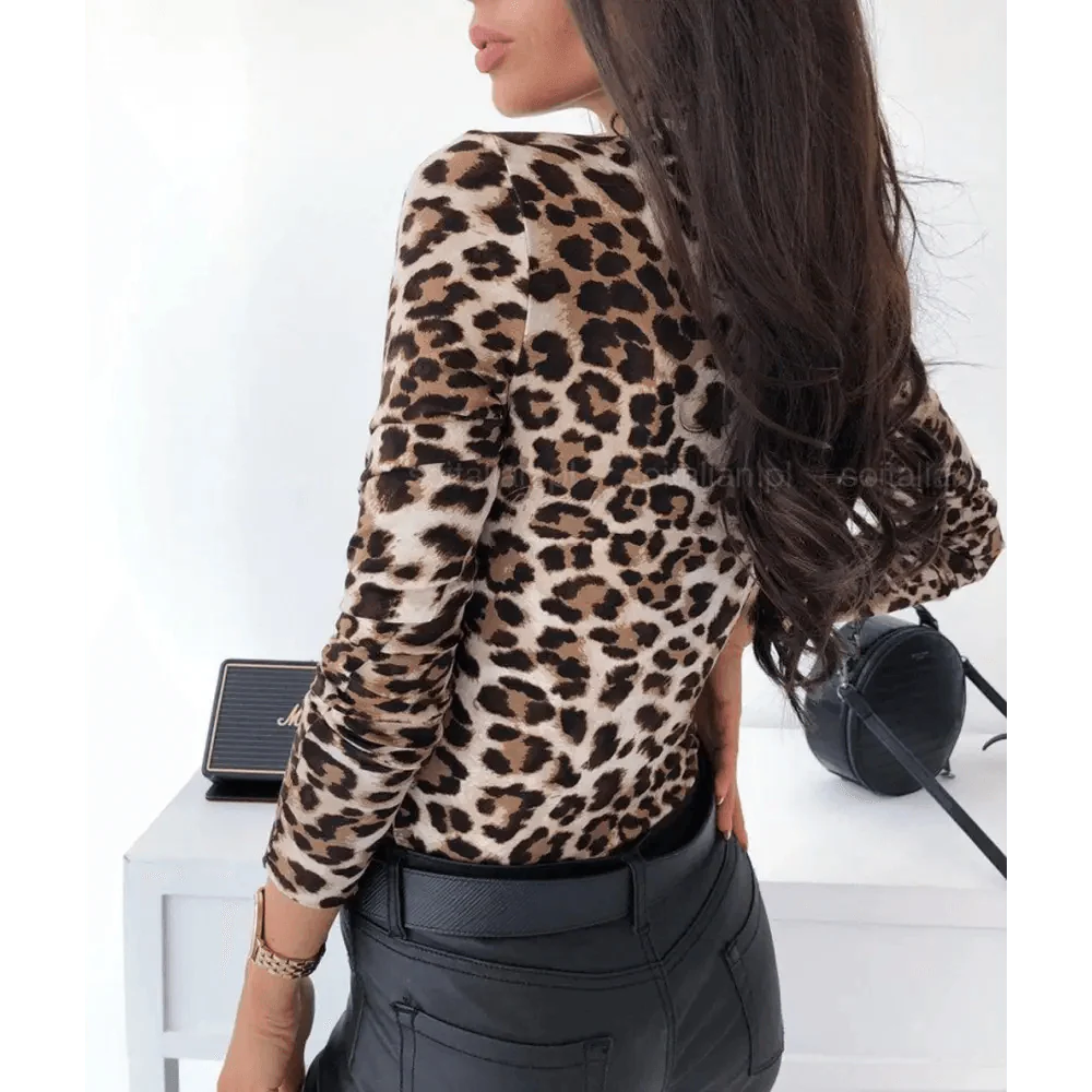 Unique Women's Snakeskin Leopard Print Blouse - Casual Long Sleeve