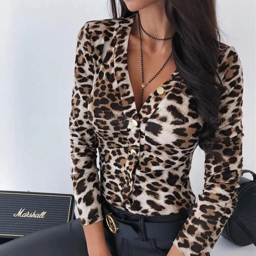 Unique Women's Snakeskin Leopard Print Blouse - Casual Long Sleeve