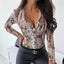 Unique Women's Snakeskin Leopard Print Blouse - Casual Long Sleeve