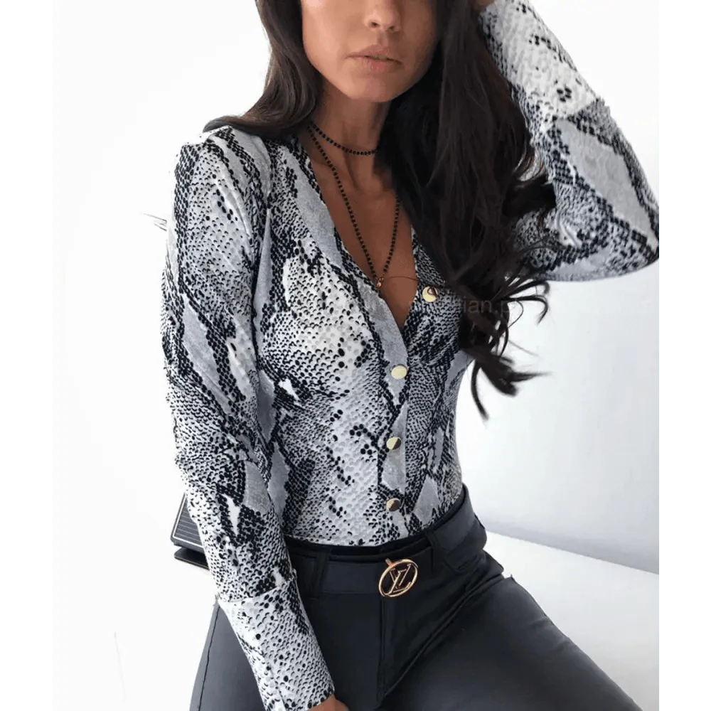 Unique Women's Snakeskin Leopard Print Blouse - Casual Long Sleeve