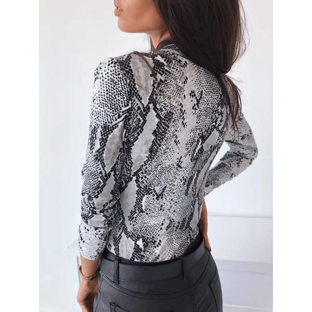 Unique Women's Snakeskin Leopard Print Blouse - Casual Long Sleeve