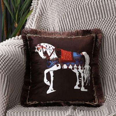 Housse de coussin en polyester imprimé de luxe avec bord à franges