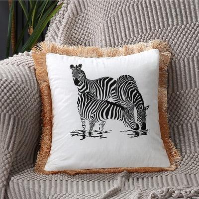 Housse de coussin en polyester imprimé de luxe avec bord à franges