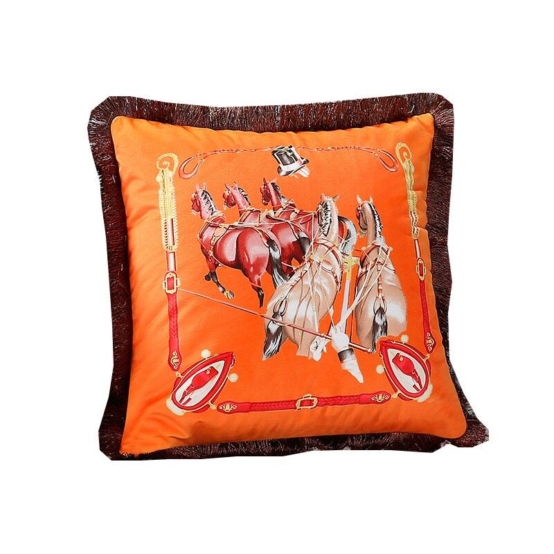 Housse de coussin en polyester imprimé de luxe avec bord à franges