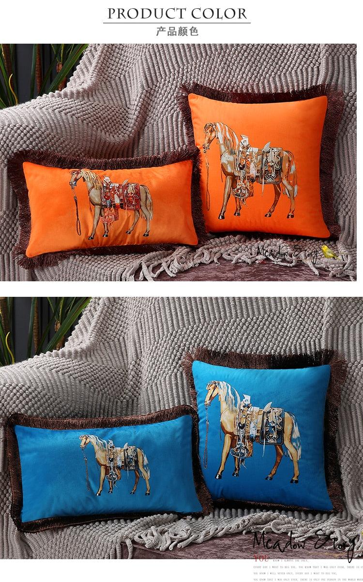 Housse de coussin en polyester imprimé de luxe avec bord à franges