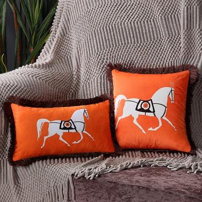 Housse de coussin en polyester imprimé de luxe avec bord à franges