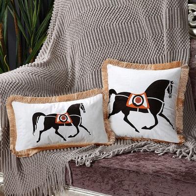 Housse de coussin en polyester imprimé de luxe avec bord à franges