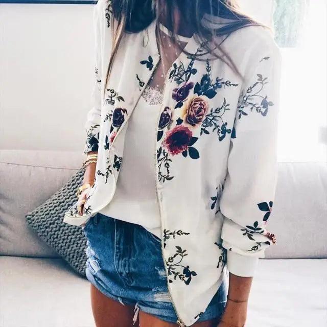 Floral Printed Women's Bomber Jacket - Stylish Spring Outerwear