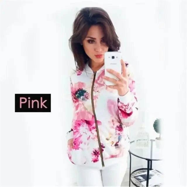 Floral Printed Women's Bomber Jacket - Stylish Spring Outerwear