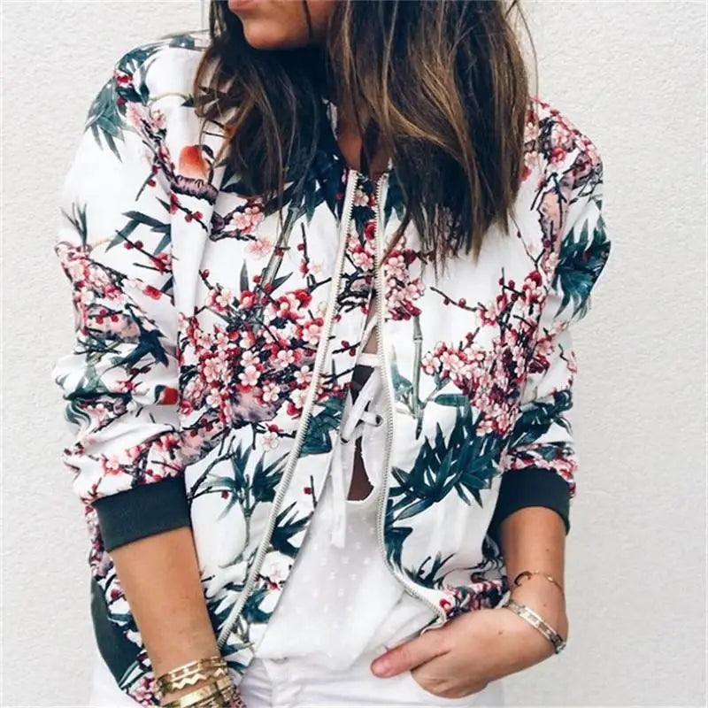 Floral Printed Women's Bomber Jacket - Stylish Spring Outerwear