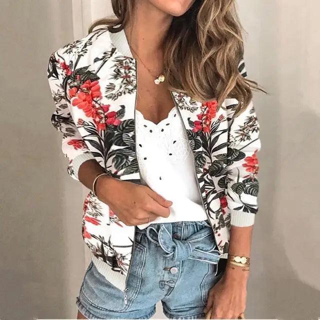 Floral Printed Women's Bomber Jacket - Stylish Spring Outerwear