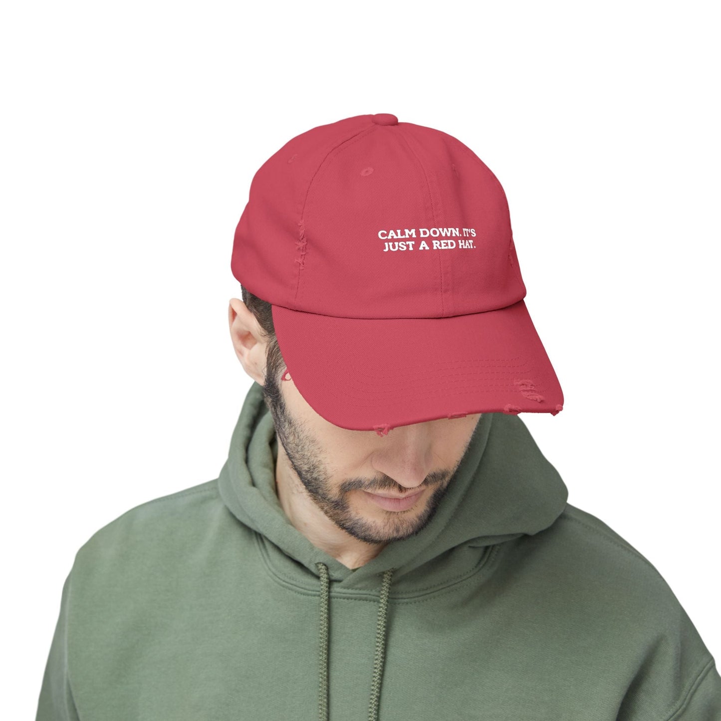 Gorra Distressed Unisex - Cálmate, Solo es un Sombrero Rojo