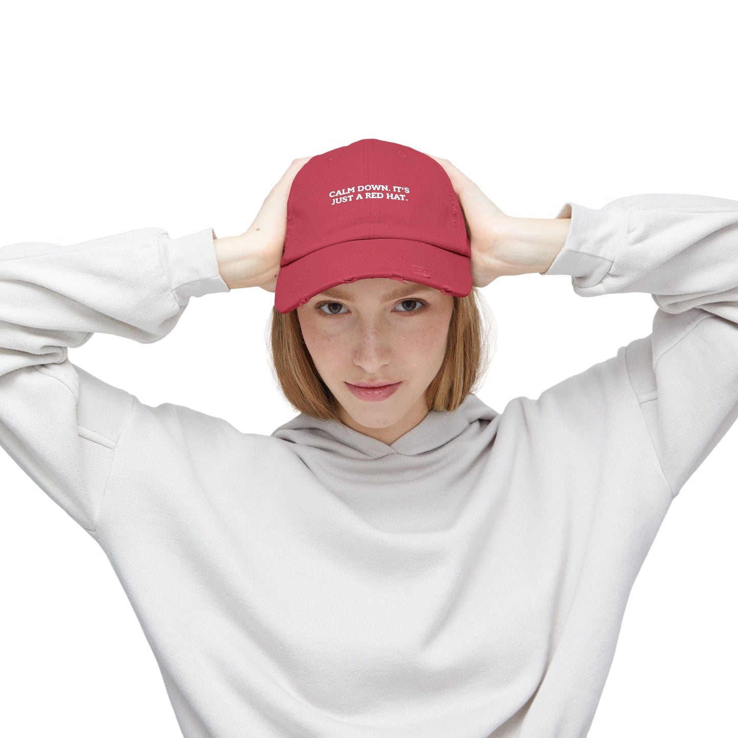 Gorra Distressed Unisex - Cálmate, Solo es un Sombrero Rojo