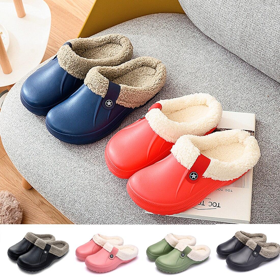 Unisex Plush Lined Winter Clogs - Comfortable Indoor & Outdoor Slippers